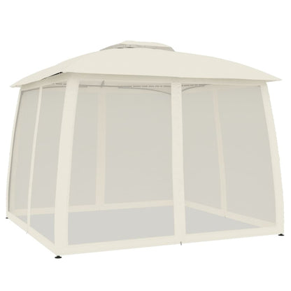 Pavillon mit Doppeldach & Netzwänden Creme 2,93x2,93 m Stahl