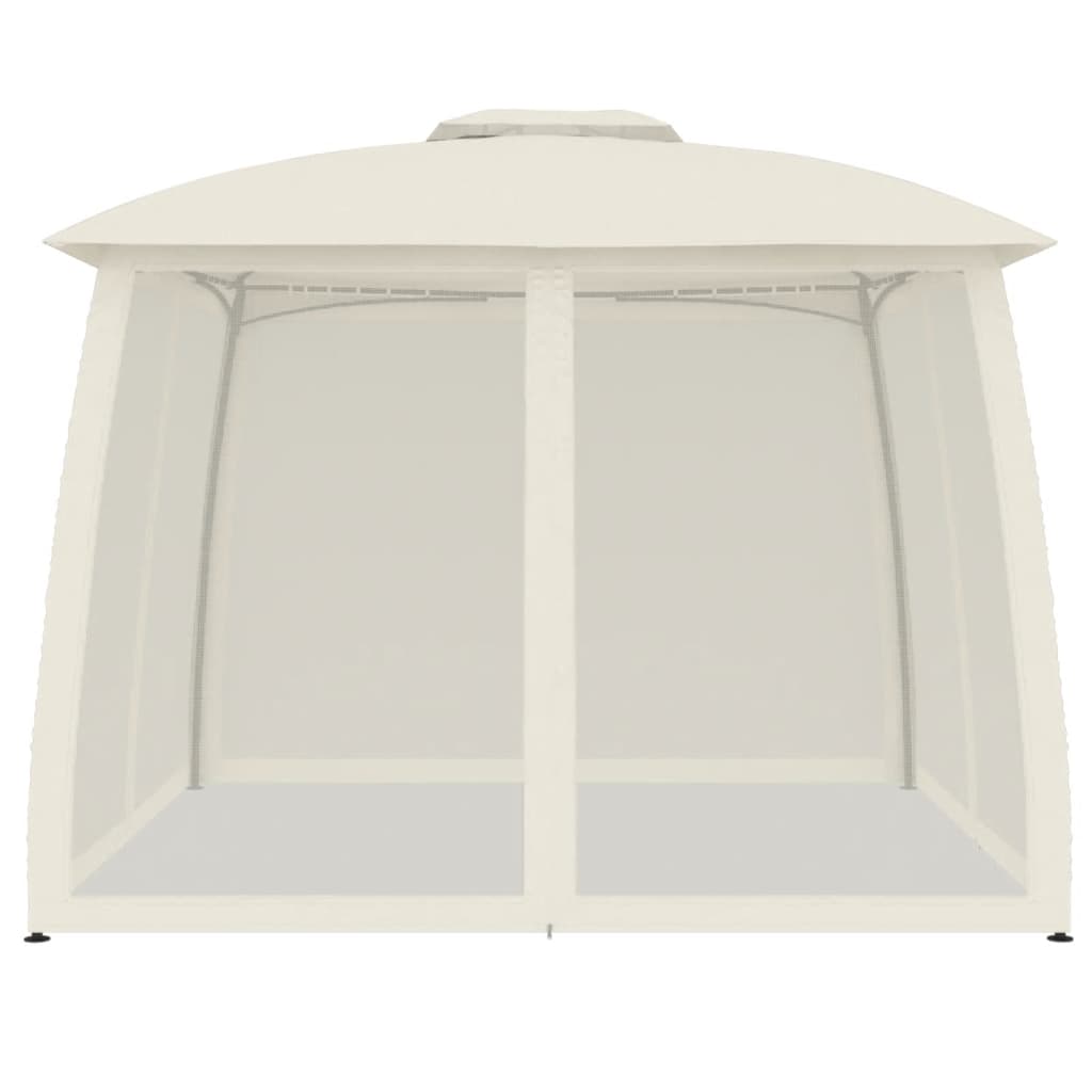 Pavillon mit Doppeldach & Netzwänden Creme 2,93x2,93 m Stahl