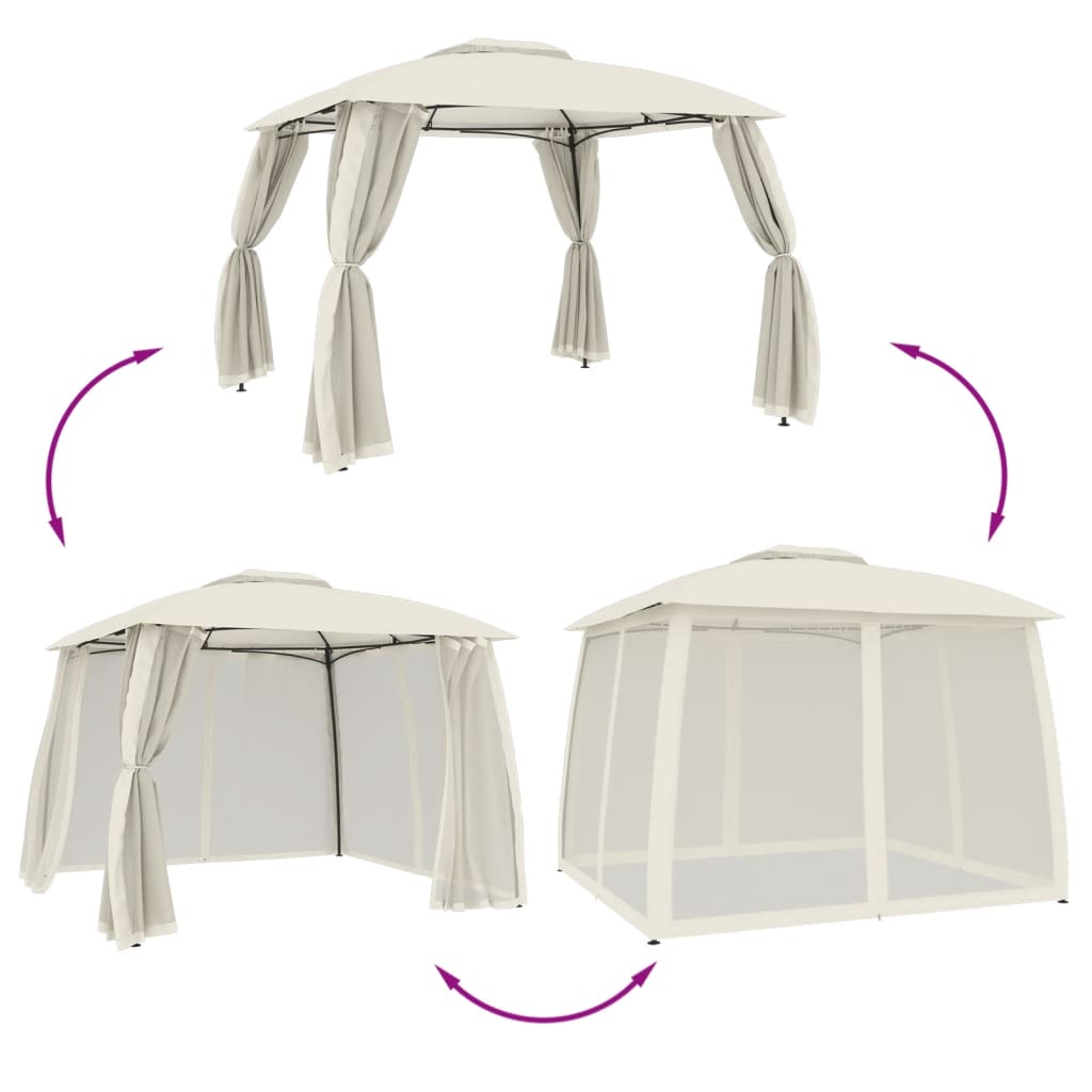 Pavillon mit Doppeldach & Netzwänden Creme 2,93x2,93 m Stahl