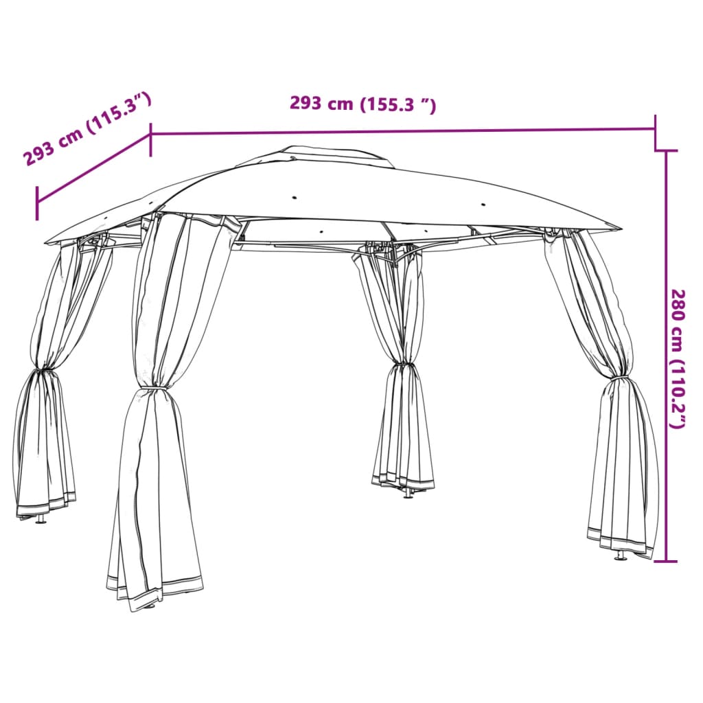 Pavillon mit Doppeldach & Netzwänden Creme 2,93x2,93 m Stahl