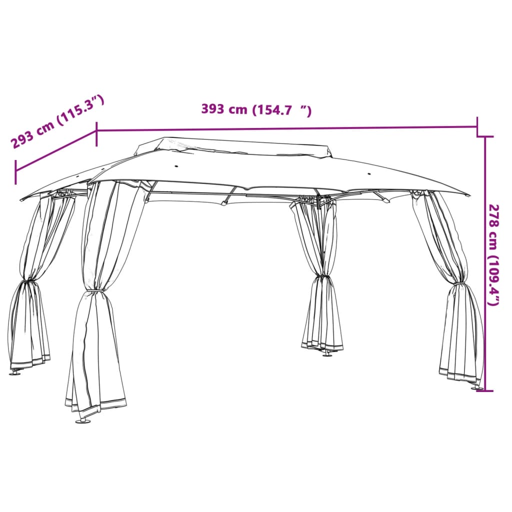 Pavillon mit Doppeldach & Netzwänden Creme 3,93x2,93 m Stahl