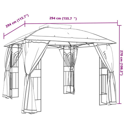 Pavillon mit Doppeldach & Netzwänden Anthrazit 2,94x2,94m Stahl