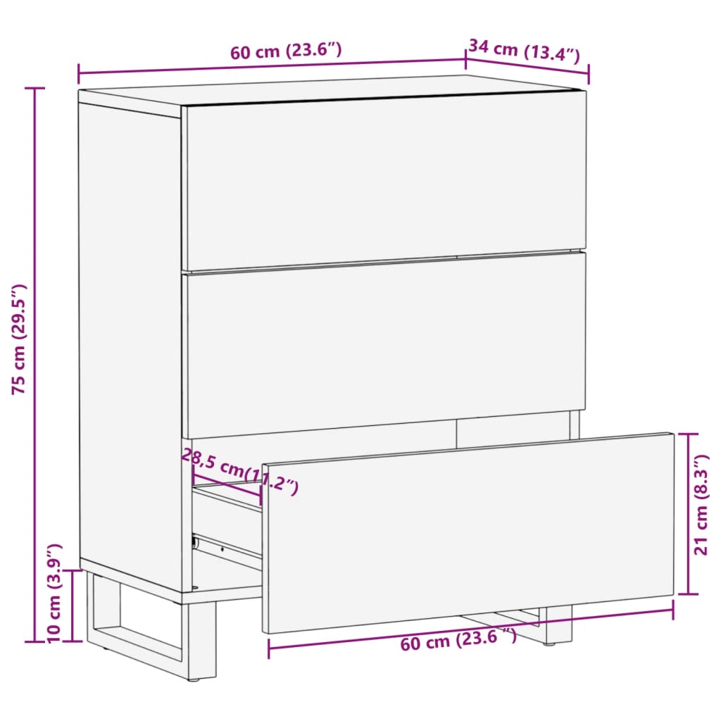 Sideboard Weiß 60x34x75 cm Massivholz Mango