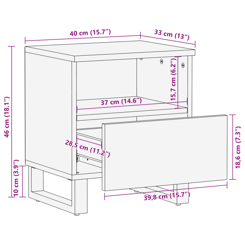 Nachttische 2 Stk. 40x34x46 cm Altholz Massiv