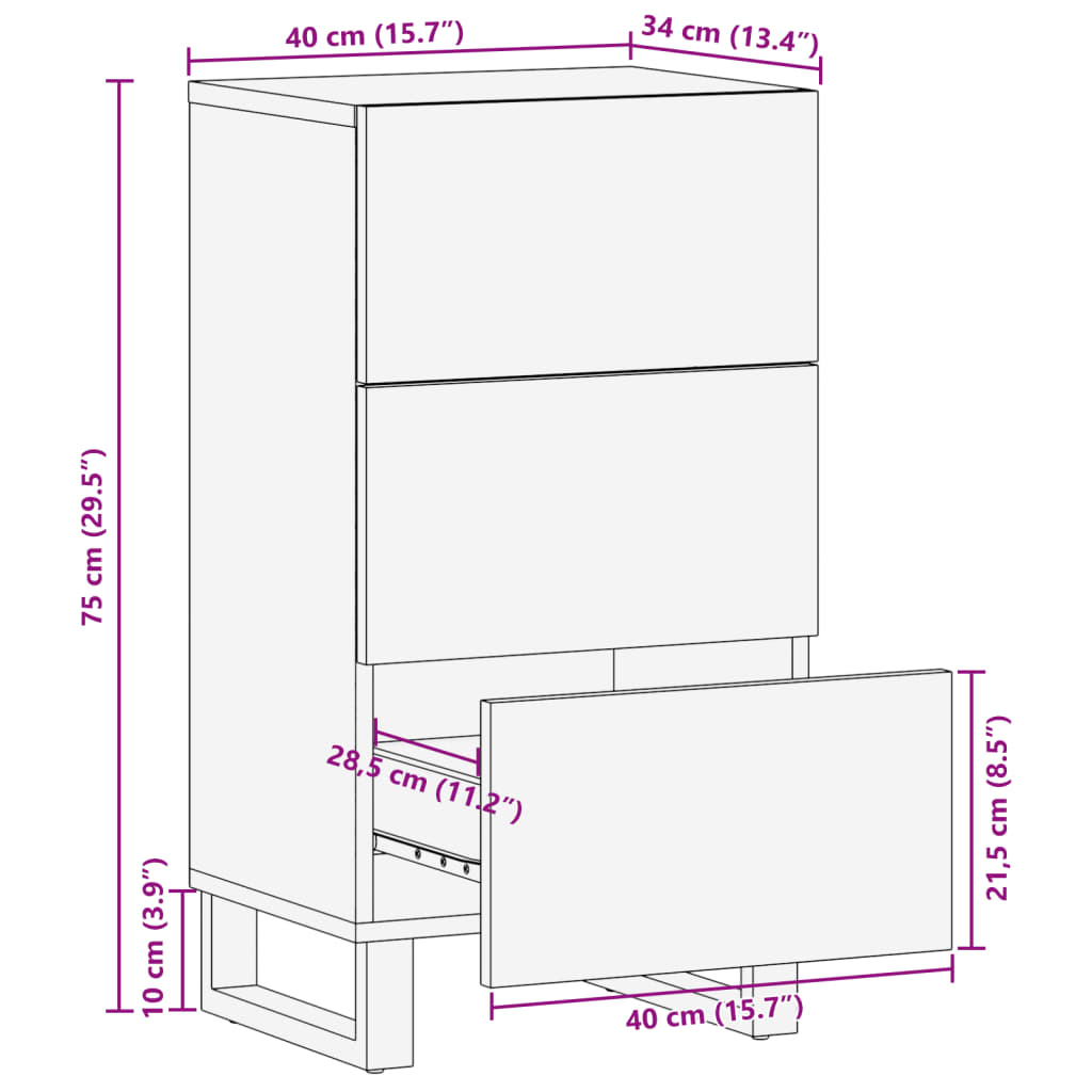 Sideboard Braun 40x34x75 cm Massivholz Mango