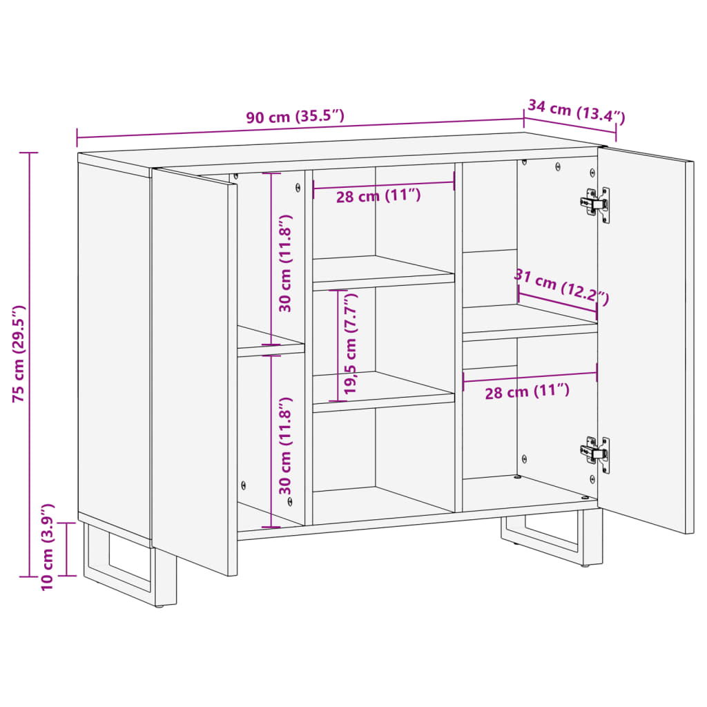 Sideboard 90x34x75 cm Massivholz Akazie