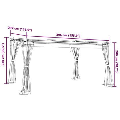 Pavillon mit Netzwänden Creme 4x3 m Stahl