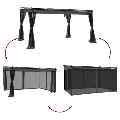 Pavillon mit Netzwänden Anthrazit 4x3 m Stahl