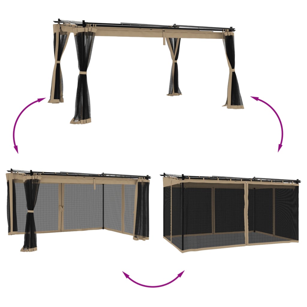 Pavillon mit Netzwänden Taupe 4x3 m Stahl