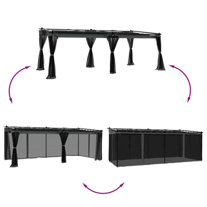 Pavillon mit Netzwänden Anthrazit 6x3 m Stahl