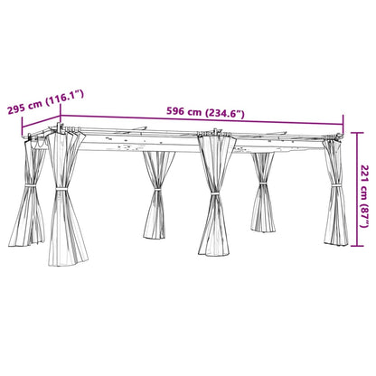 Pavillon mit Vorhängen Anthrazit 6x3 m Stahl