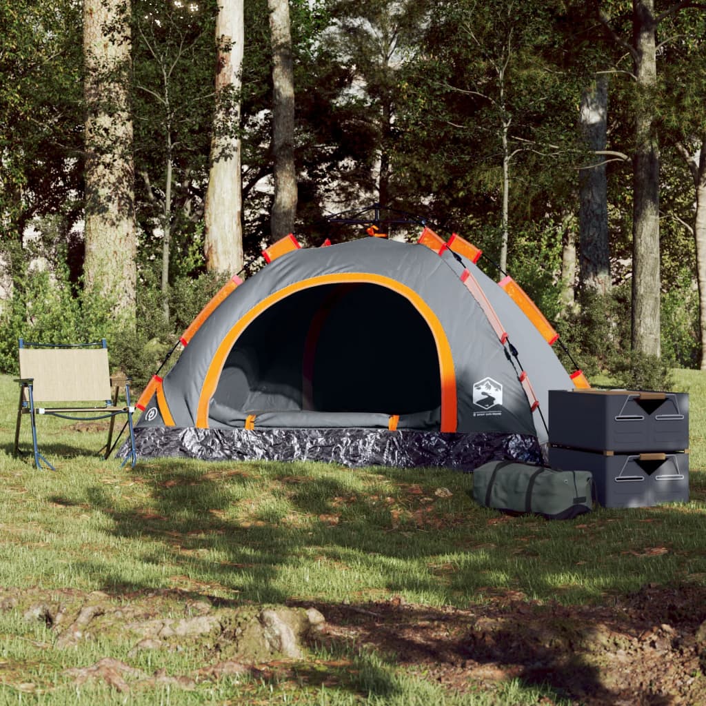 Campingzelt 2 Personen Grau und Orange Quick Release