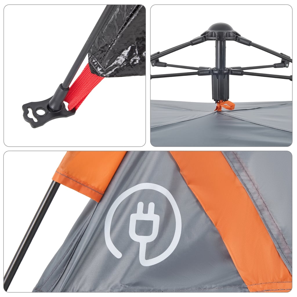 Campingzelt 2 Personen Grau und Orange Quick Release