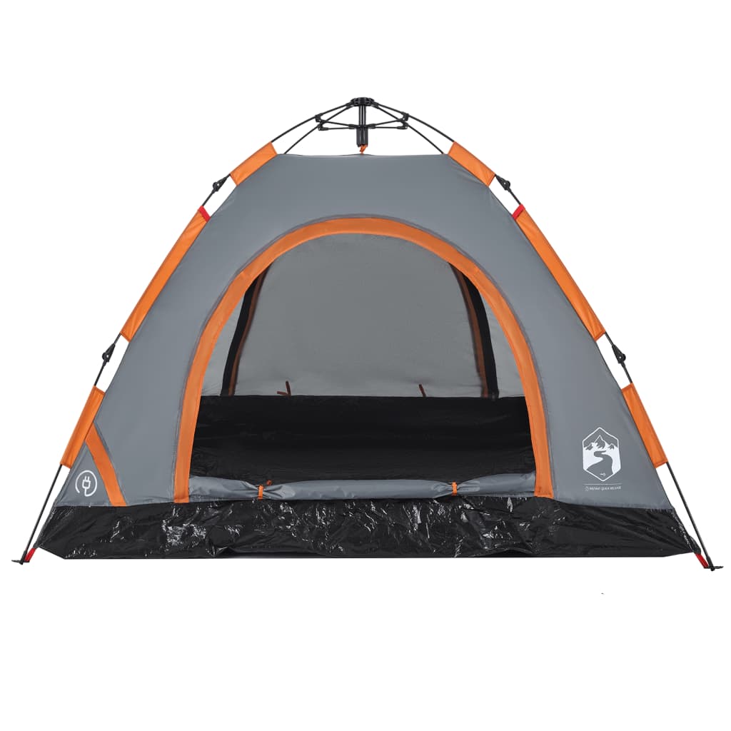 Campingzelt 3 Personen Grau und Orange Quick Release