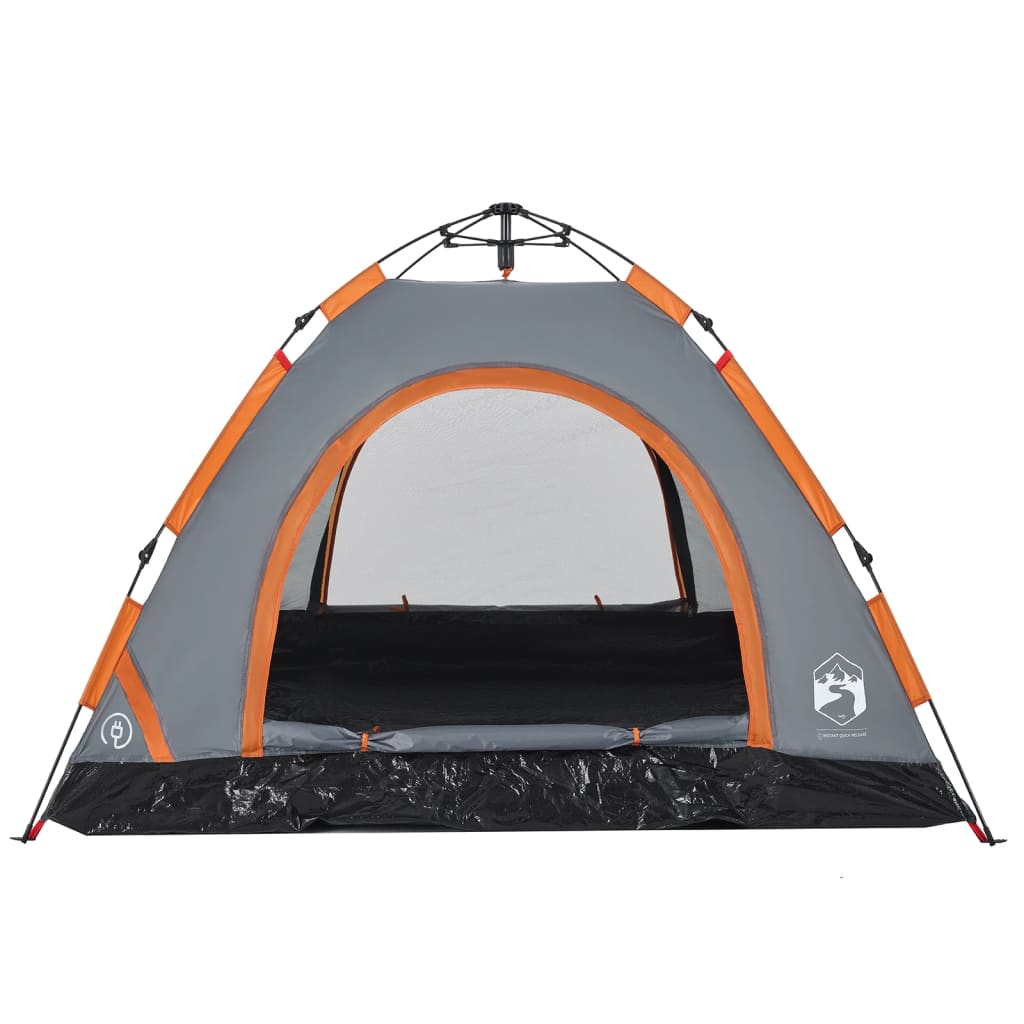 Campingzelt 3 Personen Grau und Orange Quick Release