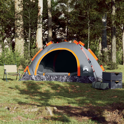 Campingzelt 4 Personen Grau und Orange Quick Release