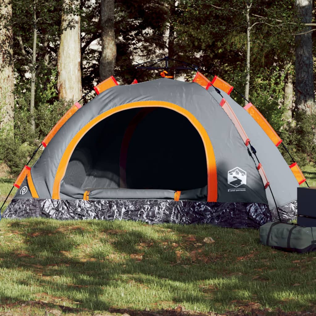 Campingzelt 4 Personen Grau und Orange Quick Release