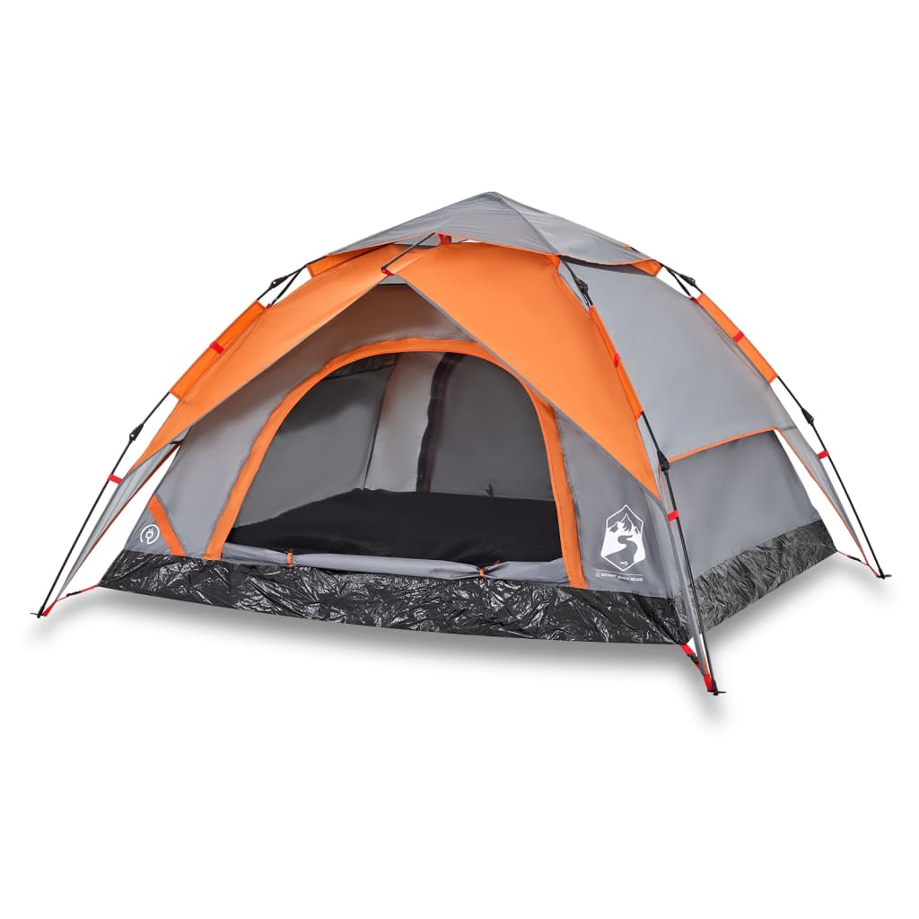 Kuppel-Campingzelt 4 Personen Grau und Orange Quick Release