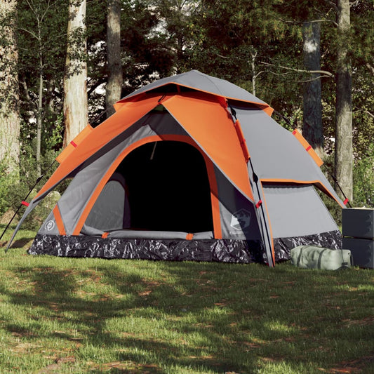 Kuppel-Campingzelt 5 Personen Grau und Orange Quick Release