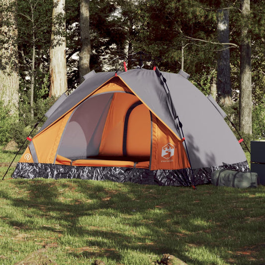 Kuppel-Campingzelt 3 Personen Grau und Orange Quick Release