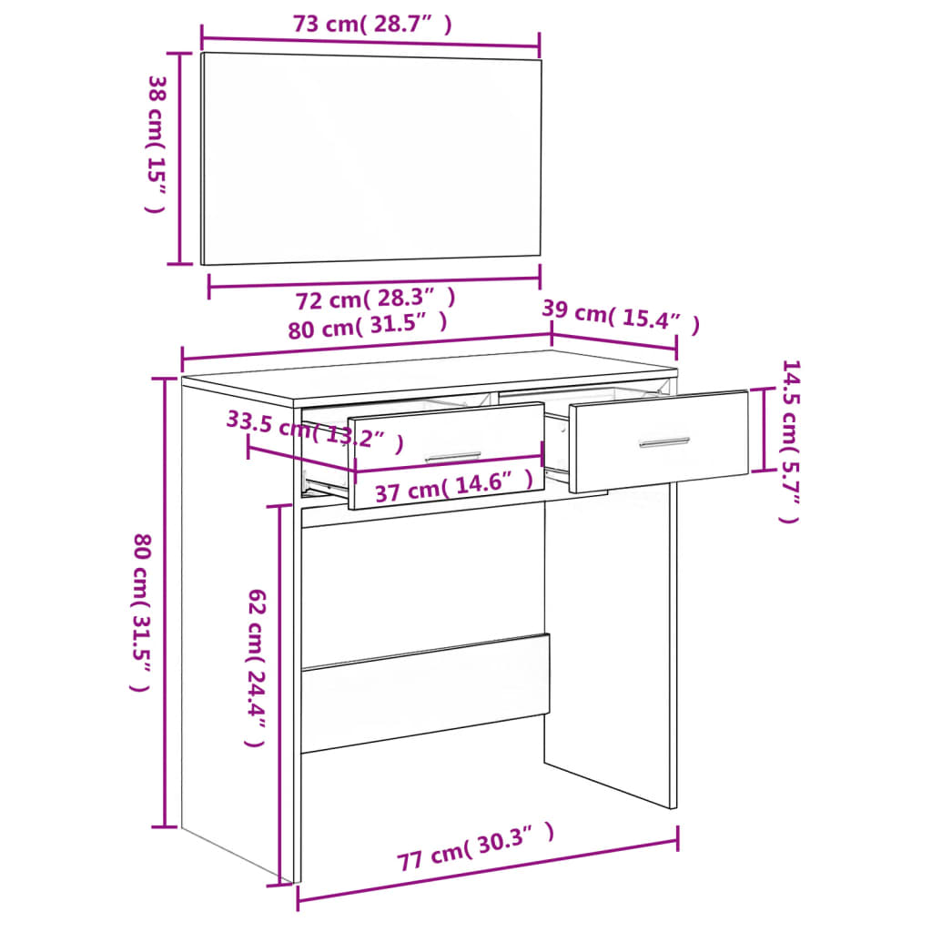 Schminktisch mit Spiegel Grau Sonoma 80x39x80 cm