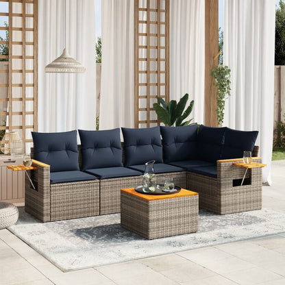 6-tlg. Garten-Sofagarnitur mit Kissen Grau Poly Rattan