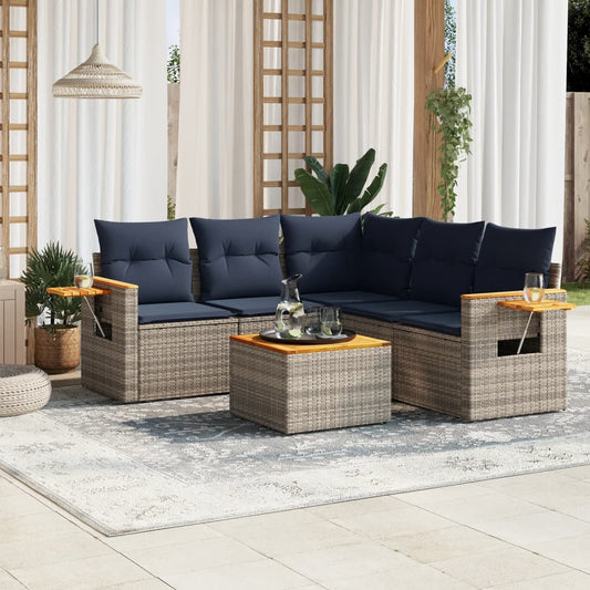 6-tlg. Garten-Sofagarnitur mit Kissen Grau Poly Rattan