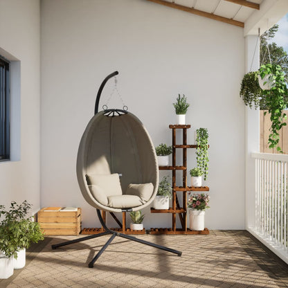 Hängesessel Ei-Design mit Ständer Beige Stoff und Stahl