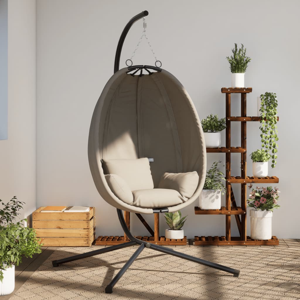 Hängesessel Ei-Design mit Ständer Beige Stoff und Stahl