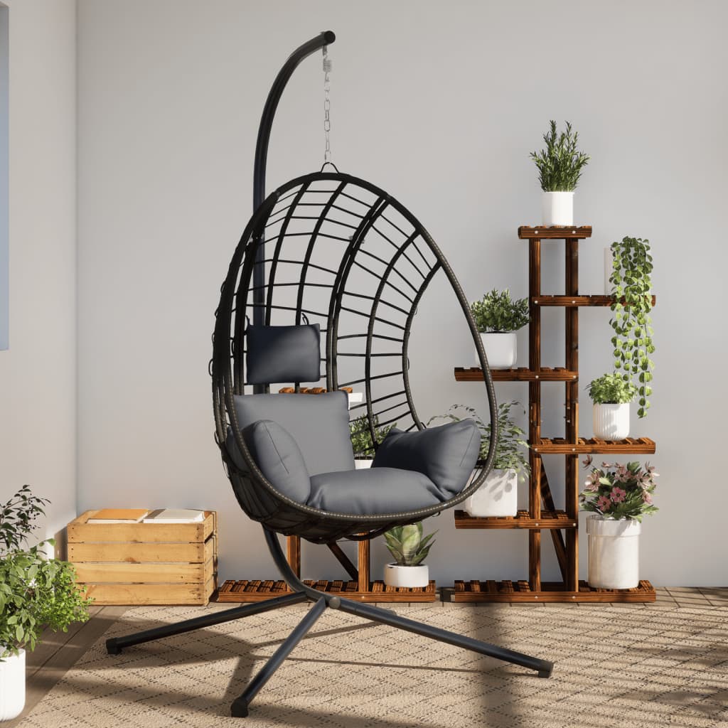 Hängesessel Ei-Design mit Ständer Anthrazit Rattan und Stahl