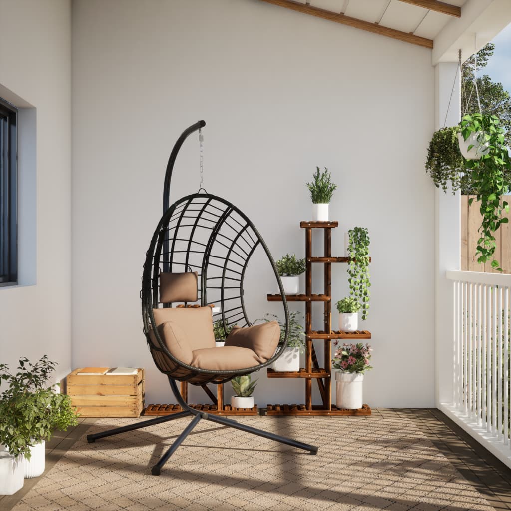 Hängesessel Ei-Design mit Ständer Taupe Rattan und Stahl