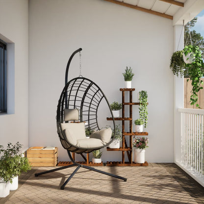 Hängesessel Ei-Design mit Ständer Beige Rattan und Stahl