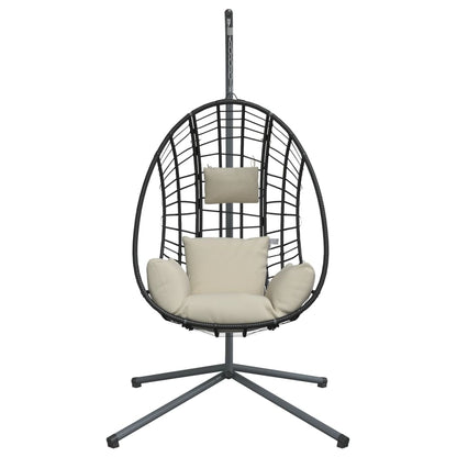 Hängesessel Ei-Design mit Ständer Beige Rattan und Stahl