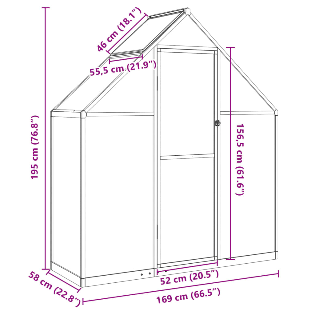 Gewächshaus mit Fundamentrahmen Anthrazit 169x58x195 cm Alu