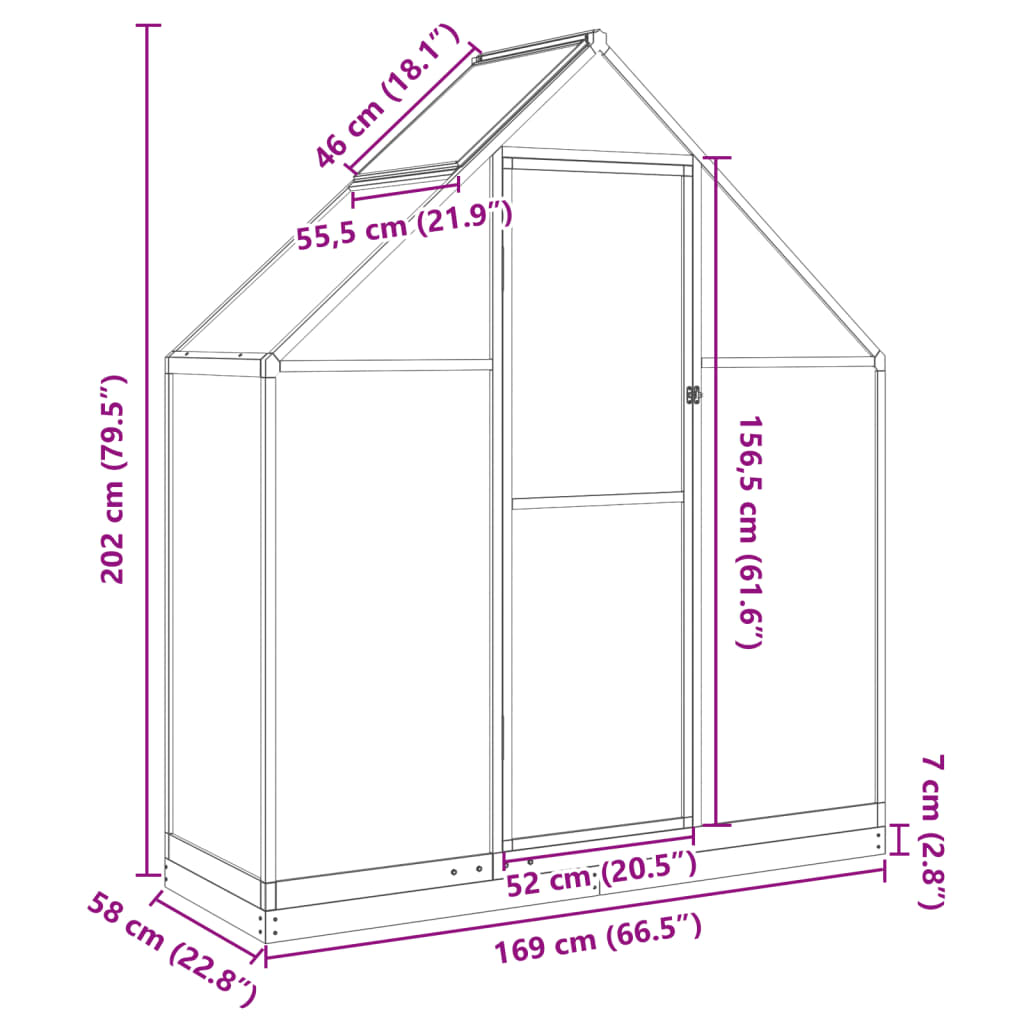 Gewächshaus mit Fundamentrahmen Grün 169x58x202 cm Aluminimum