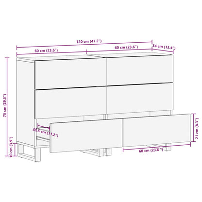 Sideboard 2 Stk. 60x34x75 cm Massivholz Mango