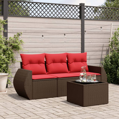 4-tlg. Garten-Sofagarnitur mit Kissen Braun Poly Rattan