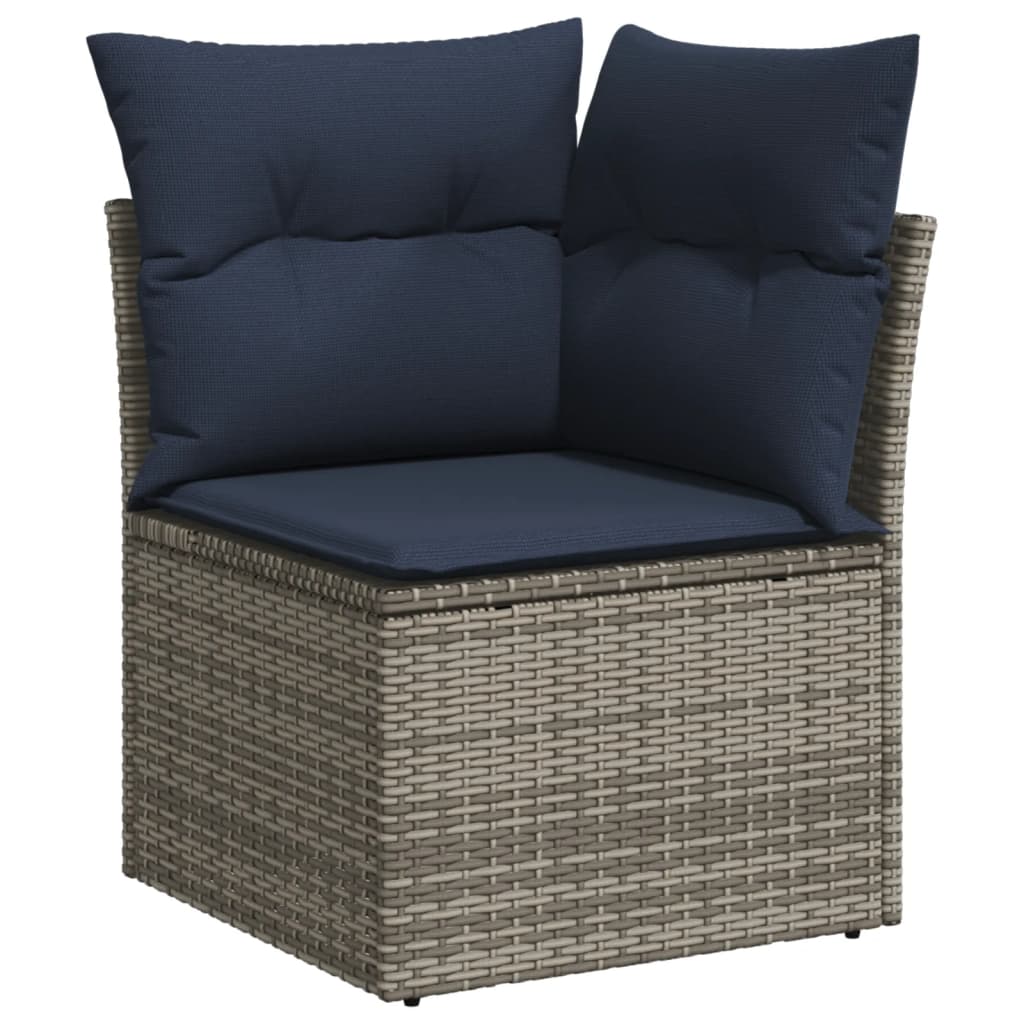 7-tlg. Garten-Sofagarnitur mit Kissen Grau Poly Rattan