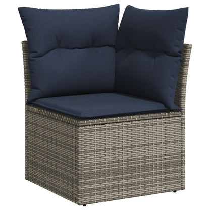 7-tlg. Garten-Sofagarnitur mit Kissen Grau Poly Rattan