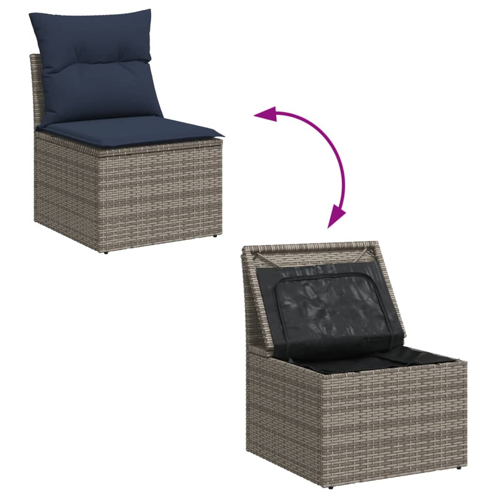 7-tlg. Garten-Sofagarnitur mit Kissen Grau Poly Rattan