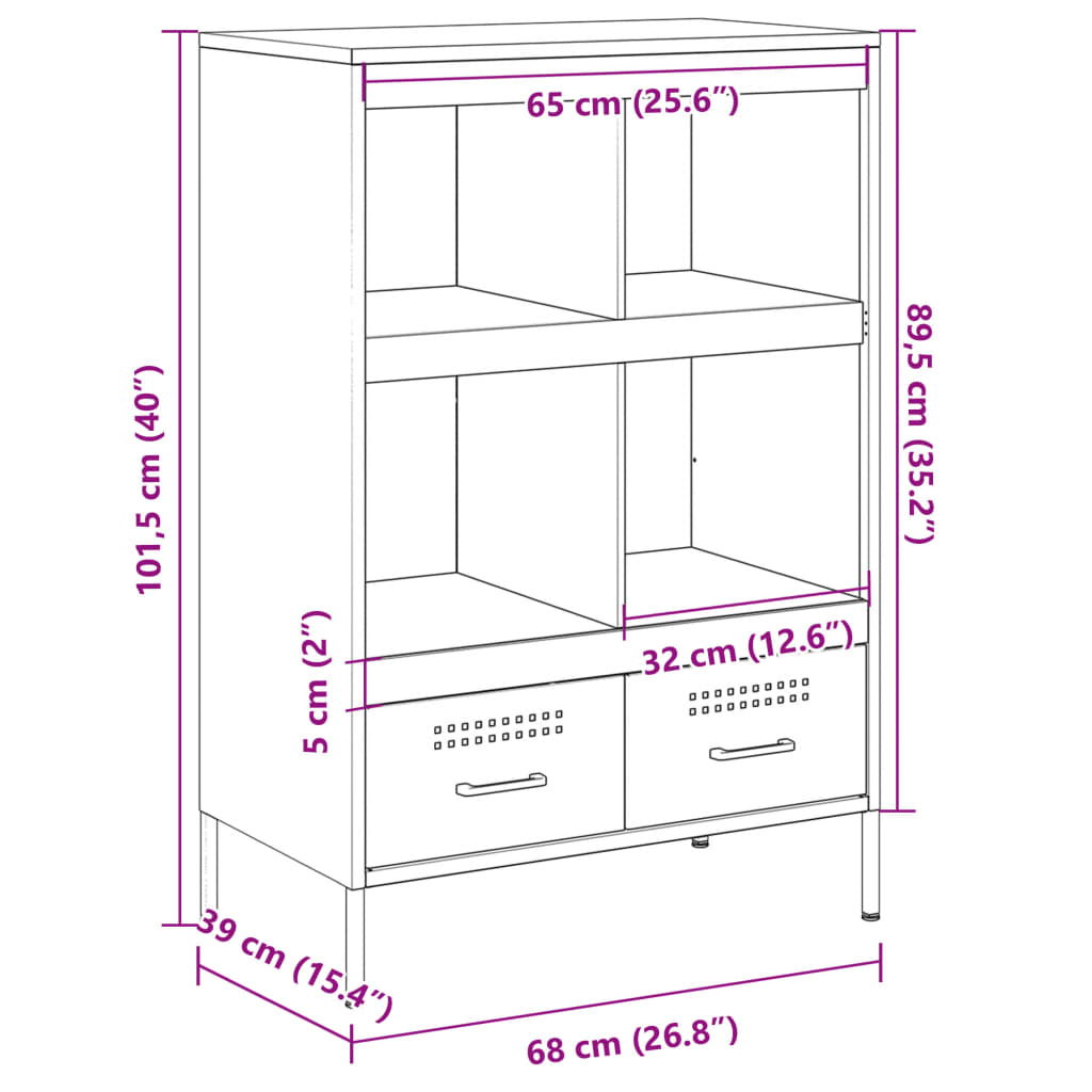 vidaXL Highboard Olivgrün 68x39x101,5 cm Stahls