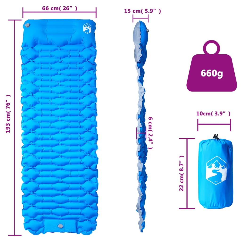 Selbstaufblasende Isomatte mit Kissen Blau