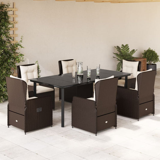 7-tlg. Garten-Essgruppe mit Kissen Braun Poly Rattan