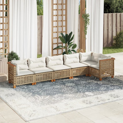 6-tlg. Garten-Sofagarnitur mit Kissen Beige Poly Rattan