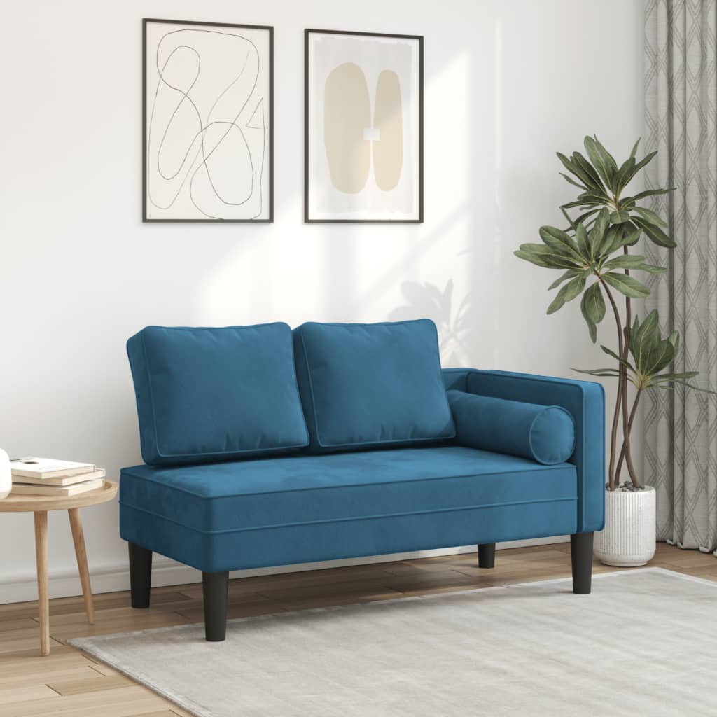 Chaiselongue mit Kissen Blau Samt