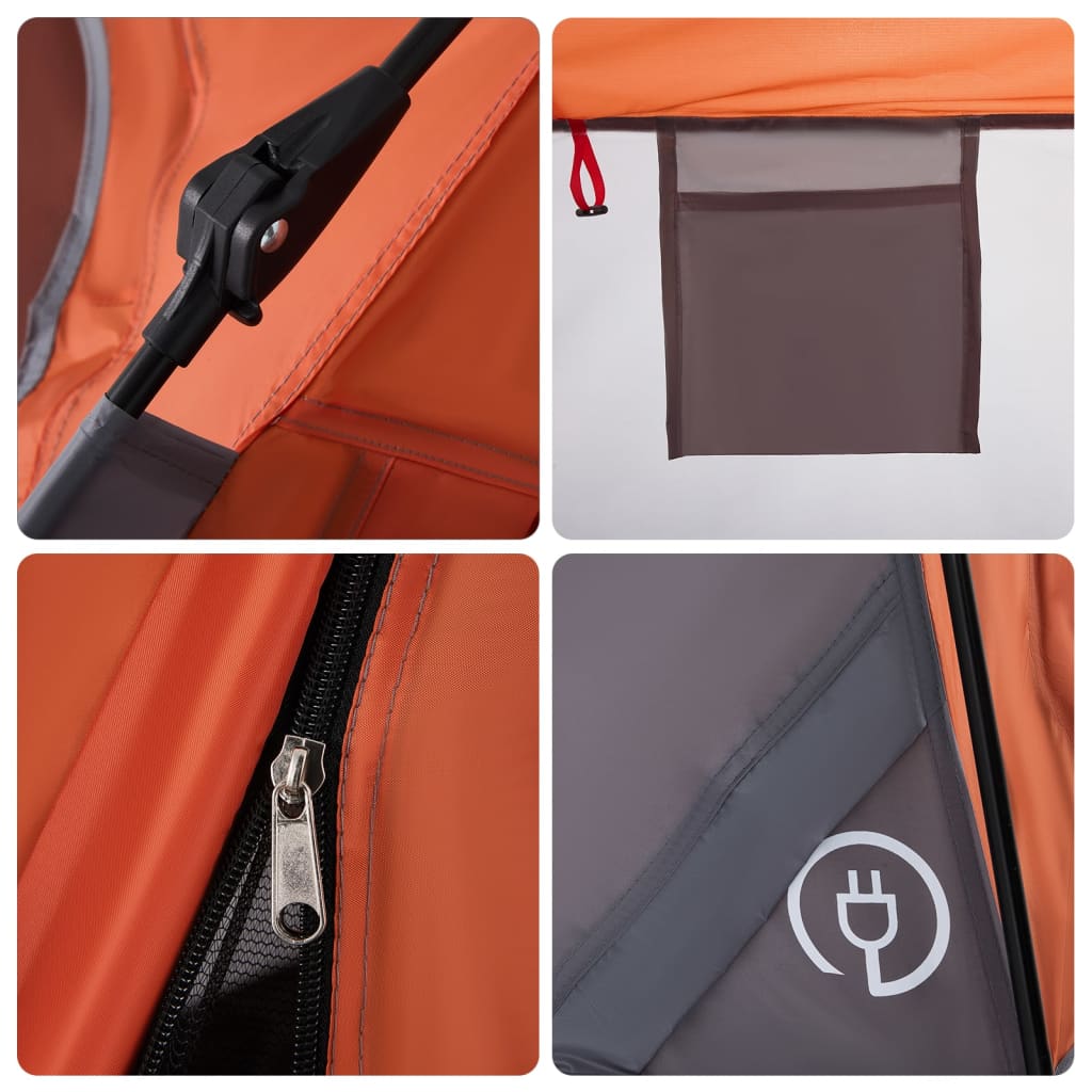 Campingzelt 4 Personen Grau und Orange Quick Release