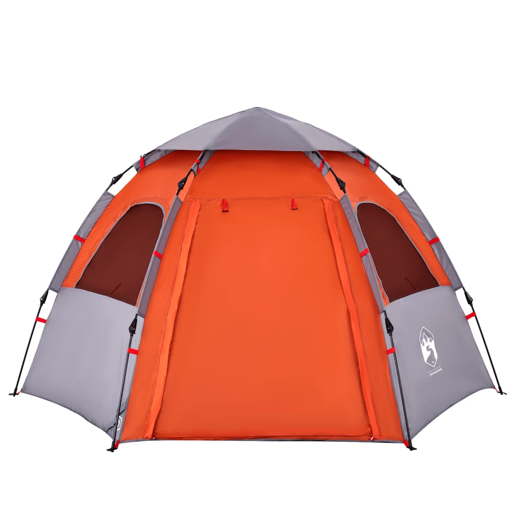 Campingzelt 4 Personen Grau und Orange Quick Release