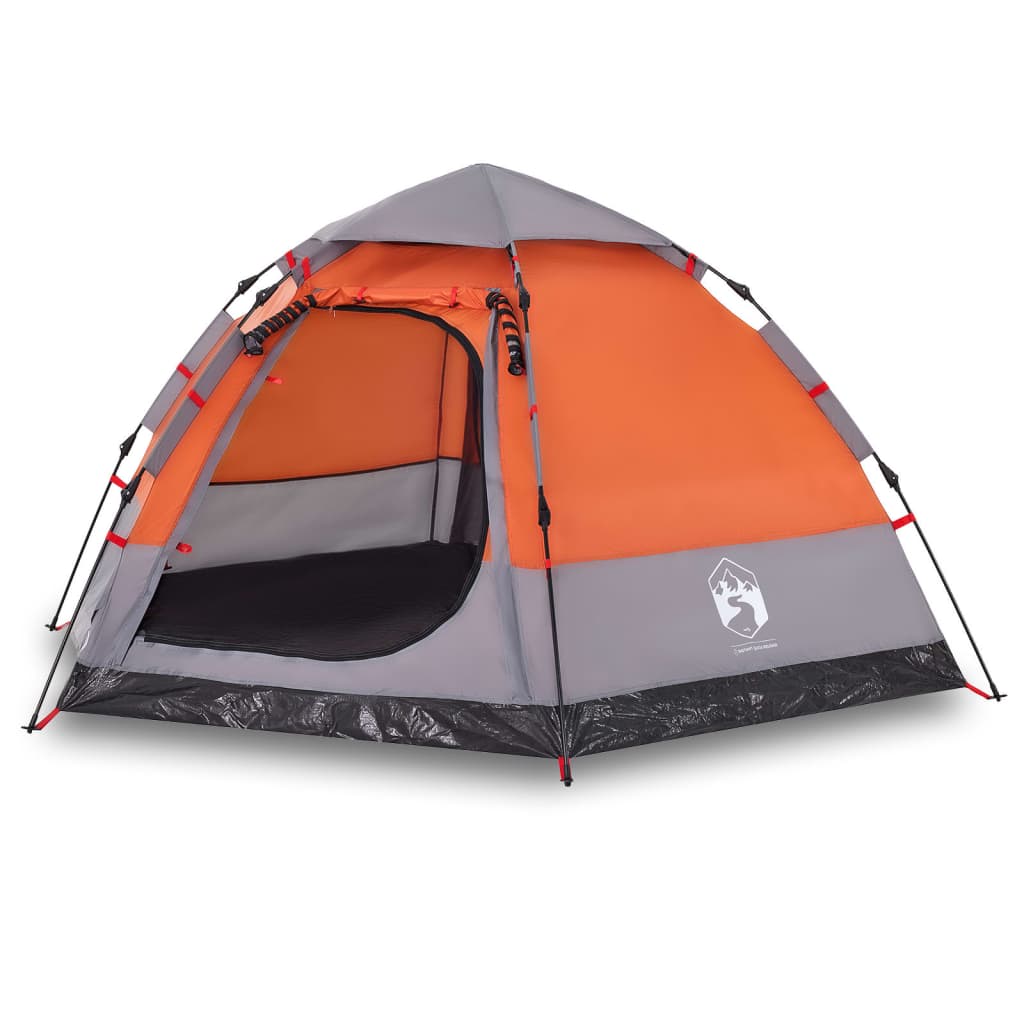 Campingzelt 4 Personen Grau und Orange Quick Release