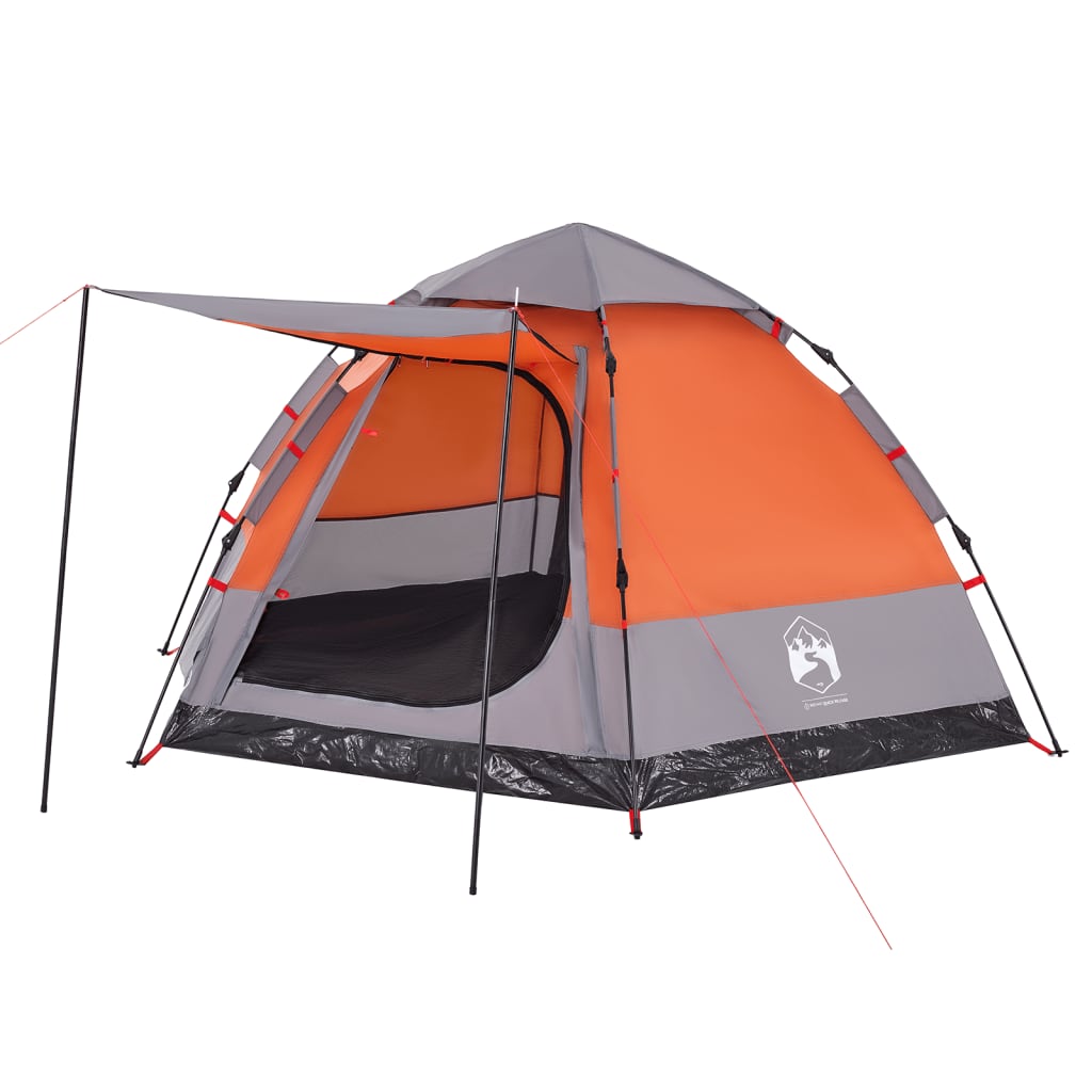 Campingzelt 4 Personen Grau und Orange Quick Release