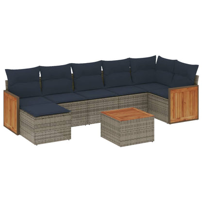 8-tlg. Garten-Sofagarnitur mit Kissen Grau Poly Rattan